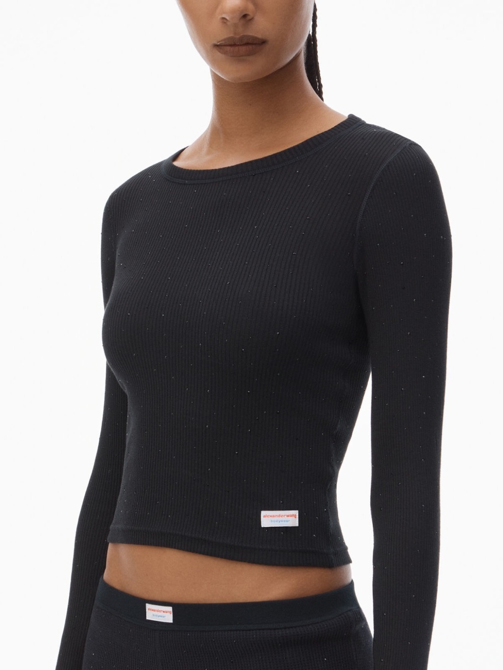 Alexander Wang Crystal Hotfix Ribbed Long-Sleeve Tee NWT Sz Smal